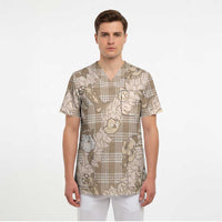 Khaki Palaka Hawaii Cowboy Christmas Scrub Top Paniolo Mix Maile Lei LT7 - Polynesian Pride