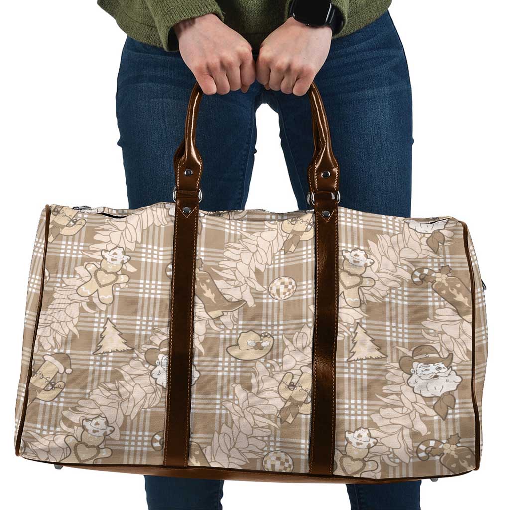 Khaki Palaka Hawaii Cowboy Christmas Travel Bag Paniolo Mix Maile Lei LT7 Beige - Polynesian Pride