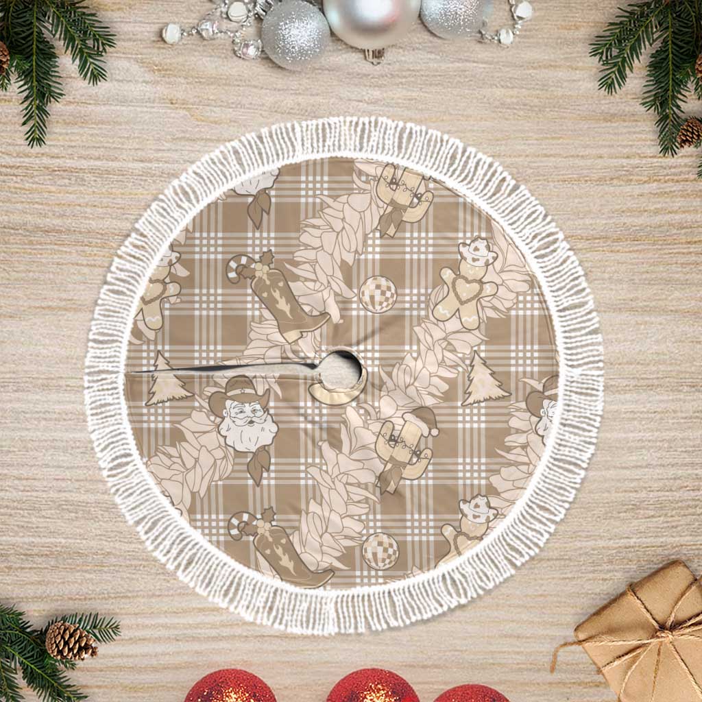 Khaki Palaka Hawaii Cowboy Christmas Tree Skirt Paniolo Mix Maile Lei LT7 Fringed Beige - Polynesian Pride