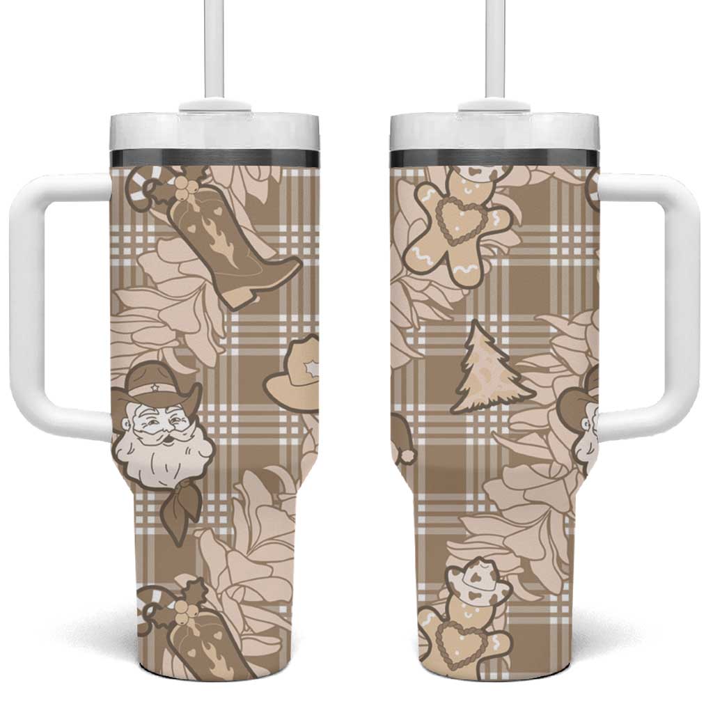 Khaki Palaka Hawaii Cowboy Christmas Tumbler With Handle Paniolo Mix Maile Lei LT7 One Size: 40 oz Beige - Polynesian Pride
