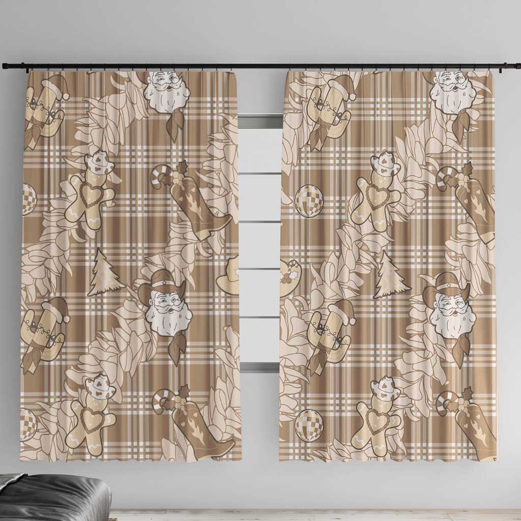 Khaki Palaka Hawaii Cowboy Christmas Window Curtain Paniolo Mix Maile Lei LT7 With Hooks Beige - Polynesian Pride