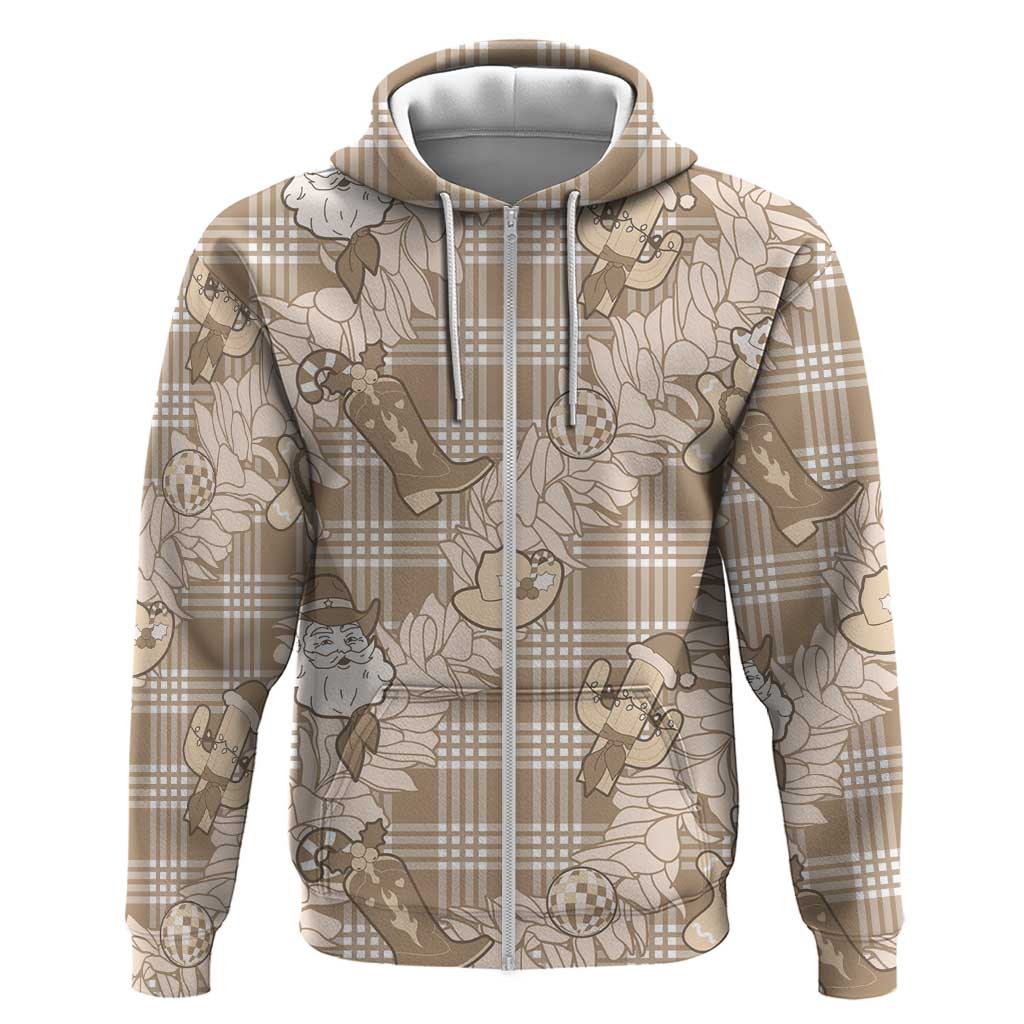 Khaki Palaka Hawaii Cowboy Christmas Zip Hoodie Paniolo Mix Maile Lei LT7 Zip Hoodie Beige - Polynesian Pride