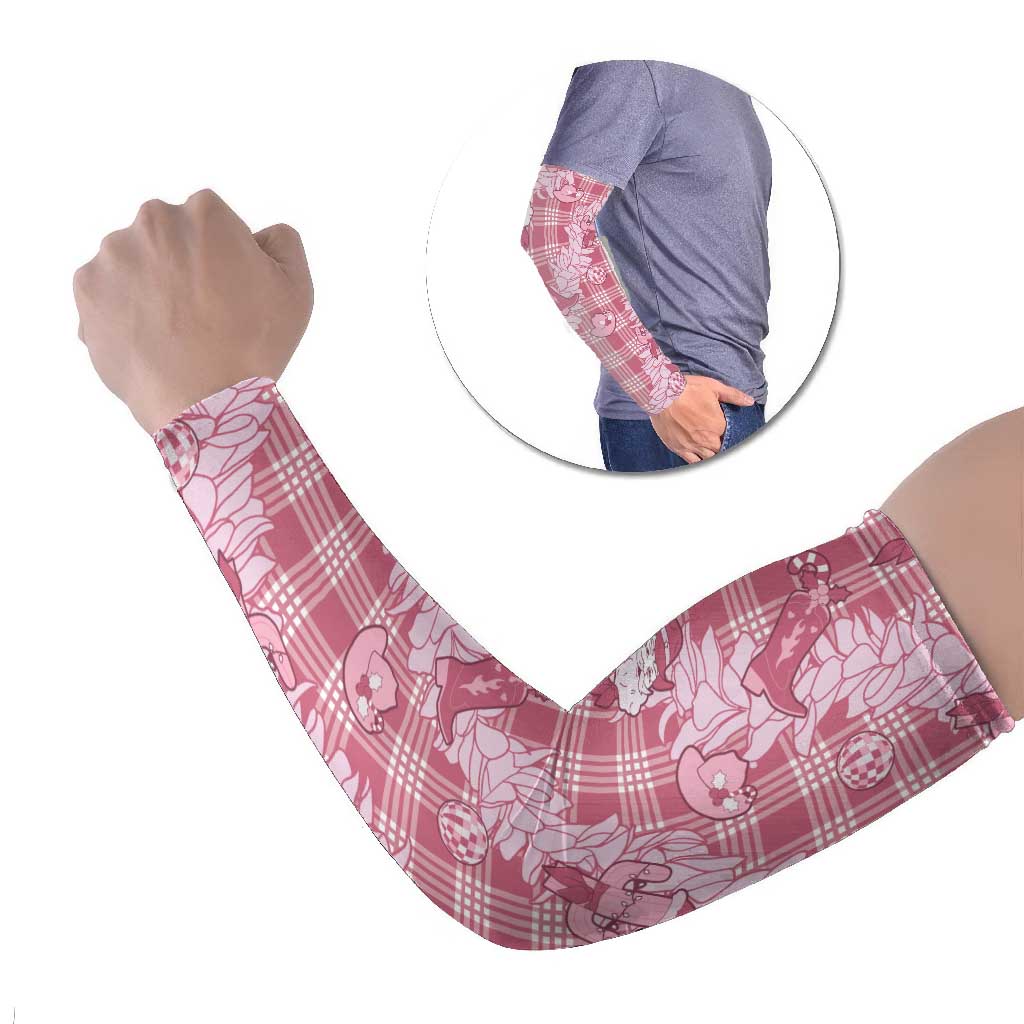 Pink Palaka Hawaii Cowboy Christmas Arm Sleeves Paniolo Mix Maile Lei LT7 Set of 2 Pink - Polynesian Pride