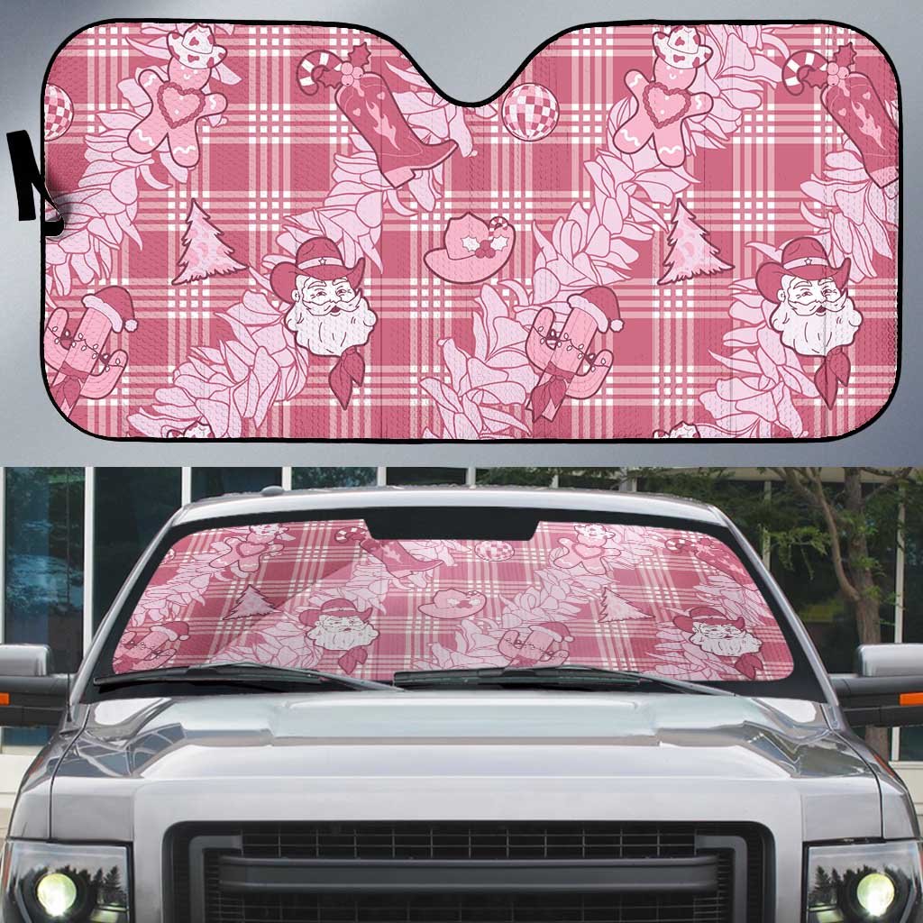 Pink Palaka Hawaii Cowboy Christmas Auto Sun Shade Paniolo Mix Maile Lei LT7 Pink - Polynesian Pride