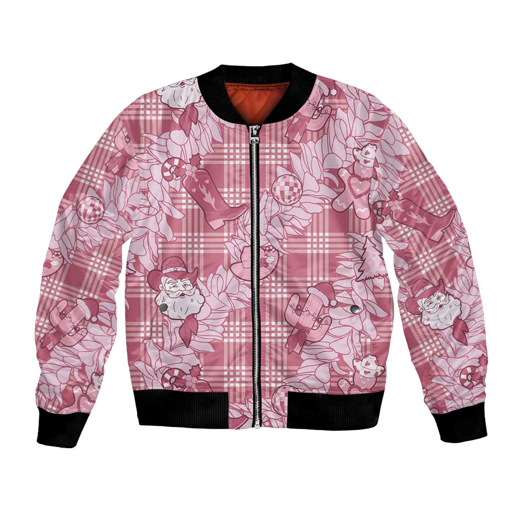 Pink Palaka Hawaii Cowboy Christmas Bomber Jacket Paniolo Mix Maile Lei LT7 Unisex Pink - Polynesian Pride
