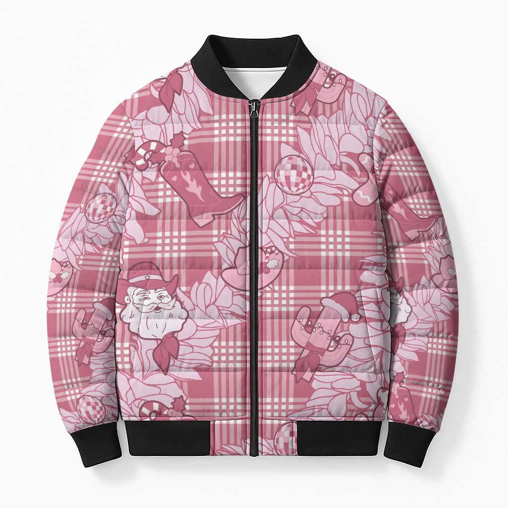 Pink Palaka Hawaii Cowboy Christmas Bomber Puffer Jacket Paniolo Mix Maile Lei LT7 Unisex Pink - Polynesian Pride