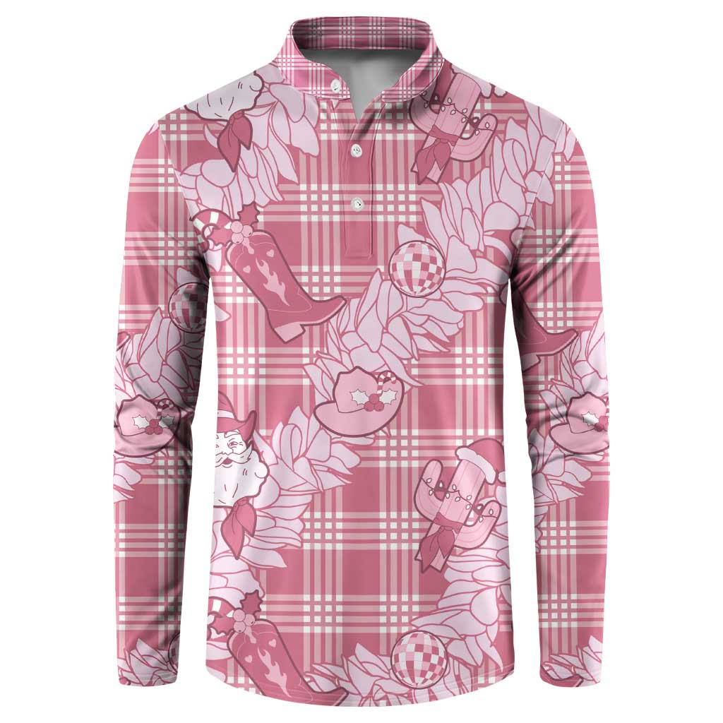 Pink Palaka Hawaii Cowboy Christmas Button Sweatshirt Paniolo Mix Maile Lei LT7 Pink - Polynesian Pride