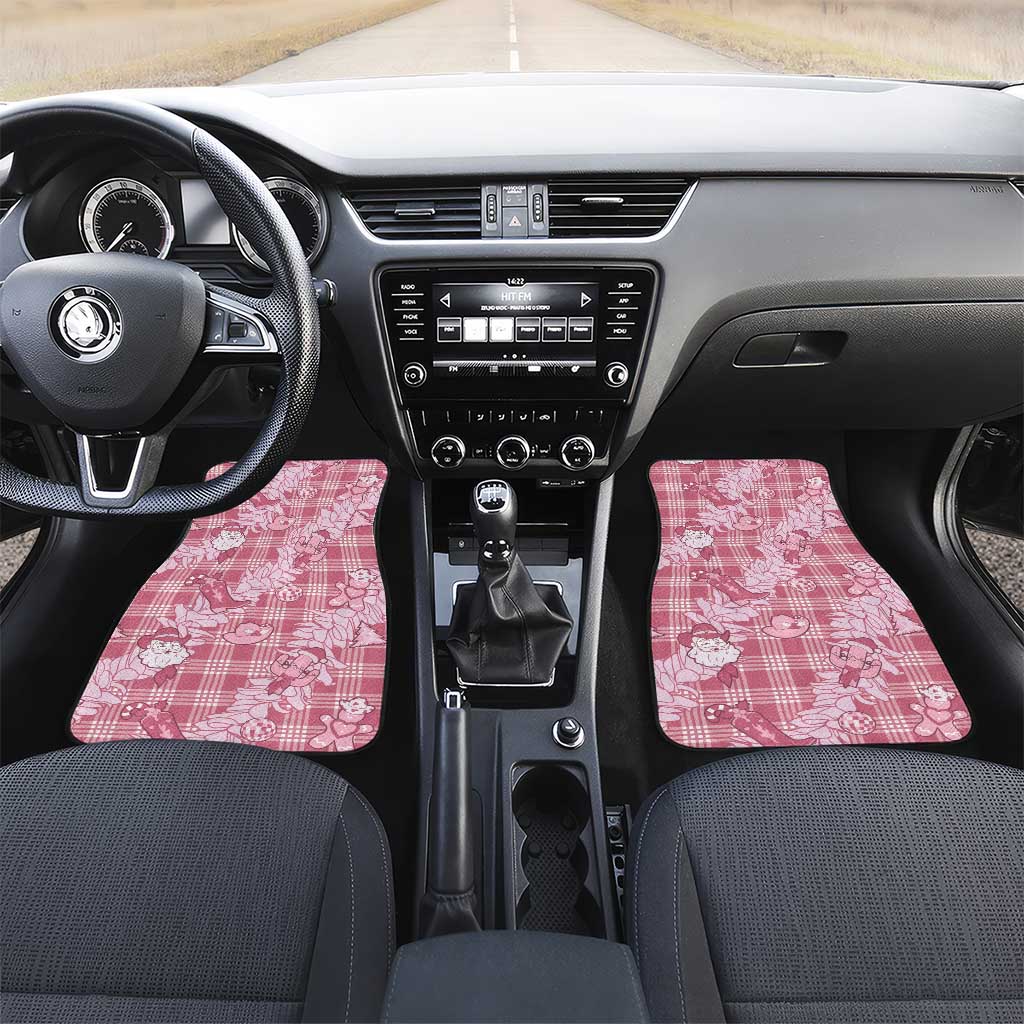 Pink Palaka Hawaii Cowboy Christmas Car Mats Paniolo Mix Maile Lei LT7 Set 2pcs - Front Pink - Polynesian Pride