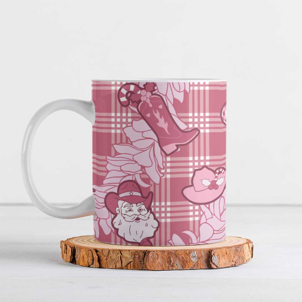 Pink Palaka Hawaii Cowboy Christmas Ceramic Mug Paniolo Mix Maile Lei LT7 Pink - Polynesian Pride