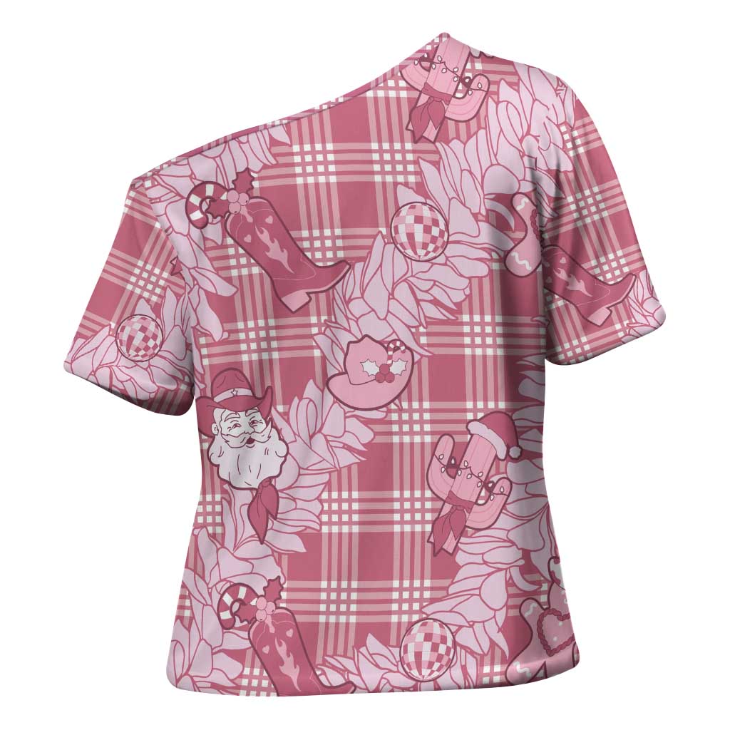Pink Palaka Hawaii Cowboy Christmas Cross Shoulder Shirt Paniolo Mix Maile Lei LT7 - Polynesian Pride