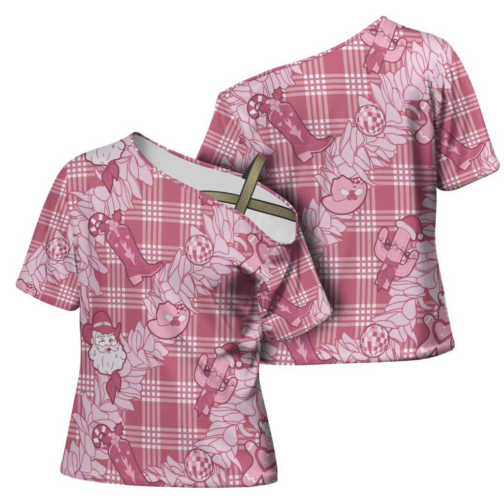 Pink Palaka Hawaii Cowboy Christmas Cross Shoulder Shirt Paniolo Mix Maile Lei LT7 - Polynesian Pride
