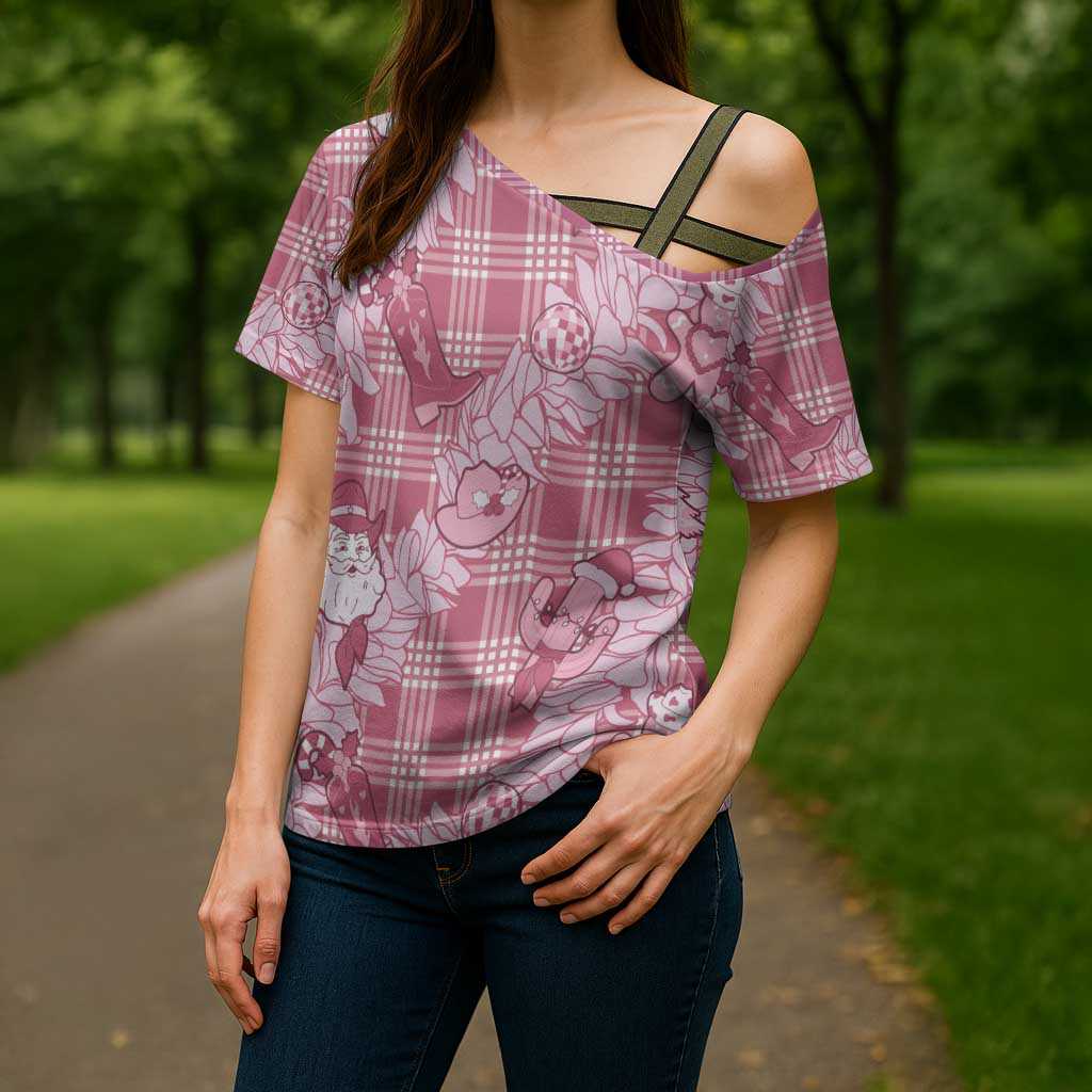 Pink Palaka Hawaii Cowboy Christmas Cross Shoulder Shirt Paniolo Mix Maile Lei LT7 - Polynesian Pride