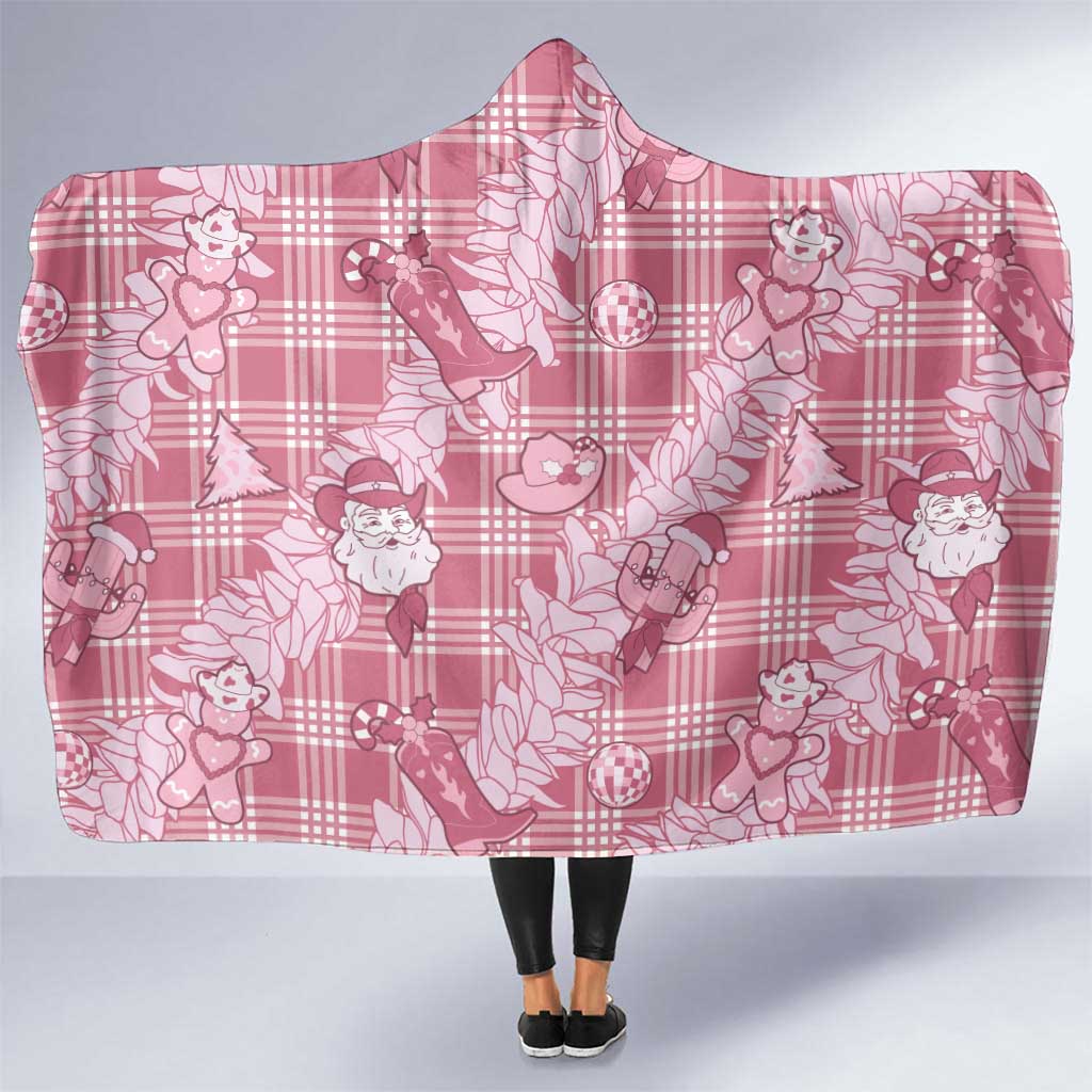 Pink Palaka Hawaii Cowboy Christmas Hooded Blanket Paniolo Mix Maile Lei LT7 One Size Pink - Polynesian Pride