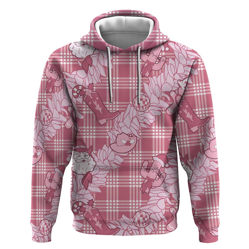Pink Palaka Hawaii Cowboy Christmas Hoodie Paniolo Mix Maile Lei LT7 Pullover Hoodie Pink - Polynesian Pride