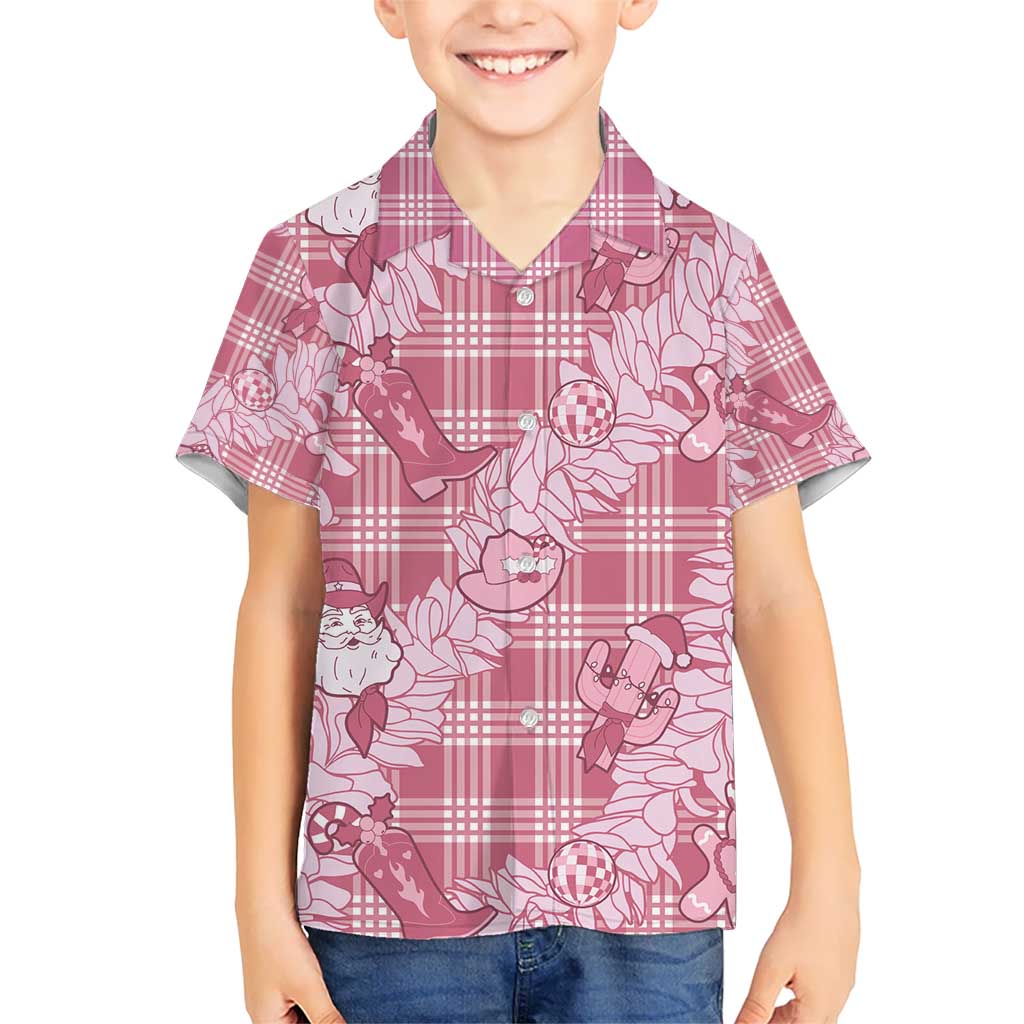 Pink Palaka Hawaii Cowboy Christmas Kid Hawaiian Shirt Paniolo Mix Maile Lei LT7 Kid Pink - Polynesian Pride
