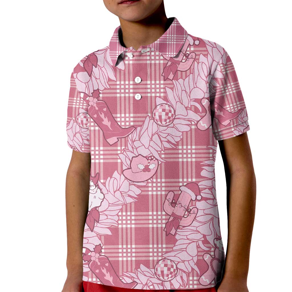 Pink Palaka Hawaii Cowboy Christmas Kid Polo Shirt Paniolo Mix Maile Lei LT7 Kid Pink - Polynesian Pride