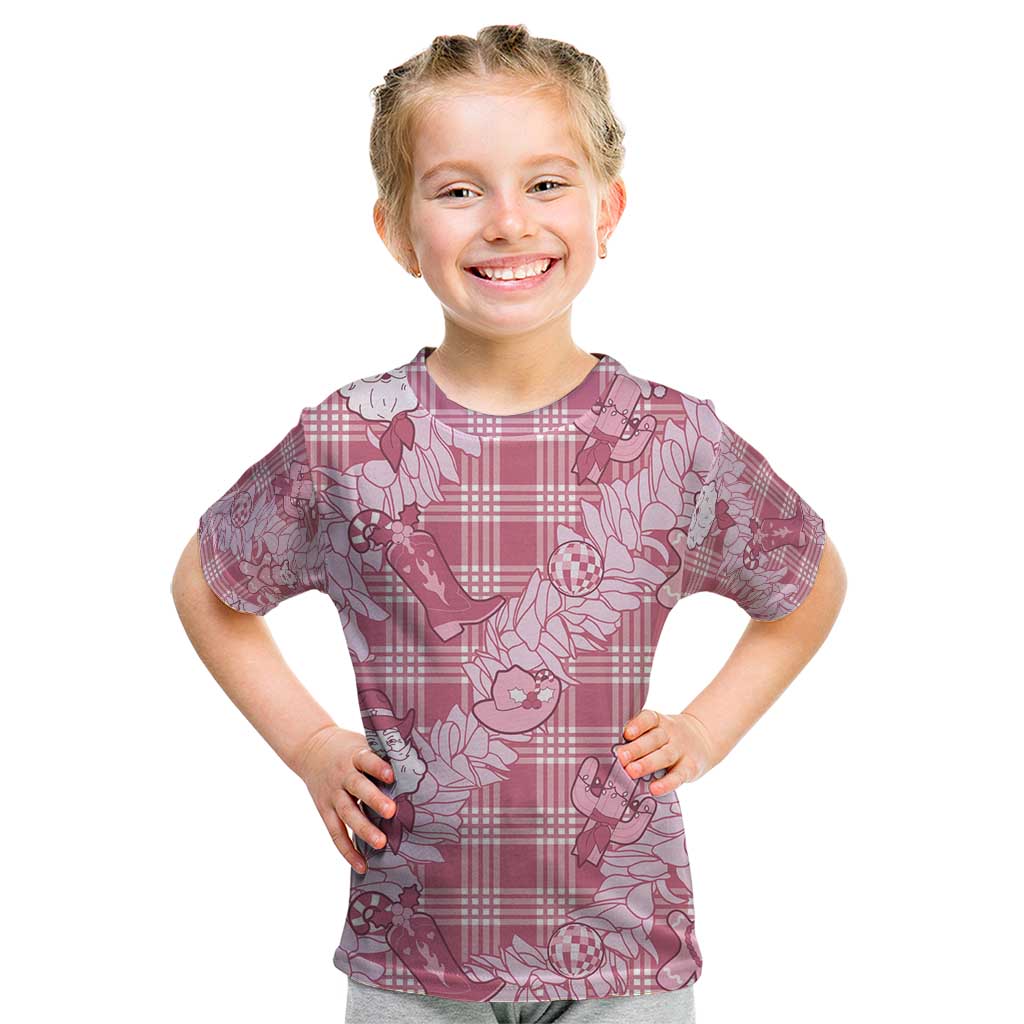 Pink Palaka Hawaii Cowboy Christmas Kid T Shirt Paniolo Mix Maile Lei LT7 Pink - Polynesian Pride