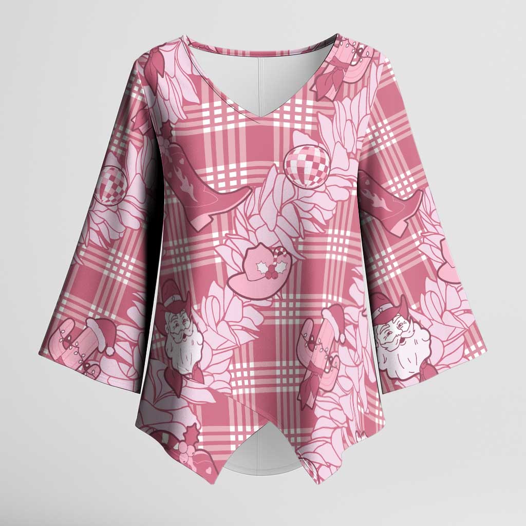 Pink Palaka Hawaii Cowboy Christmas Kimono Sleeve Blouse Paniolo Mix Maile Lei LT7 Female Pink - Polynesian Pride