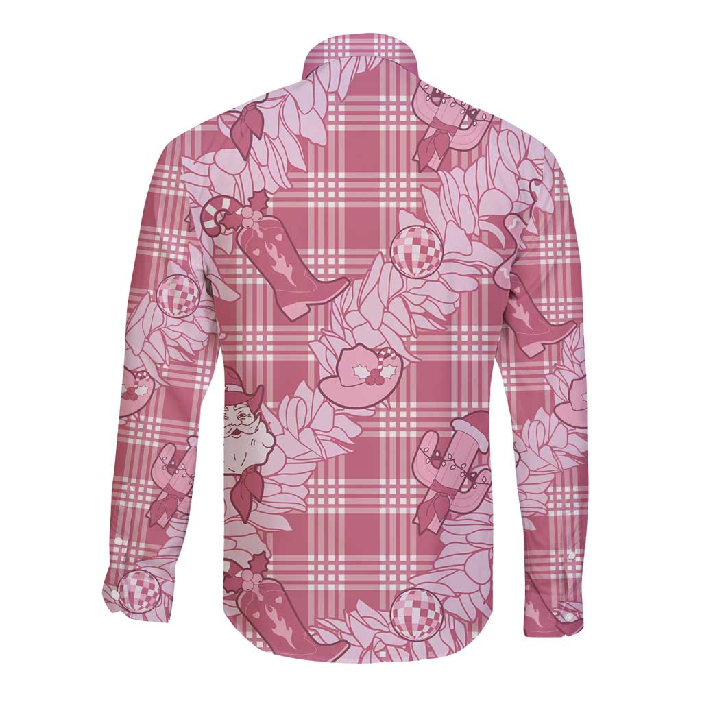 Pink Palaka Hawaii Cowboy Christmas Long Sleeve Button Shirt Paniolo Mix Maile Lei LT7 - Polynesian Pride