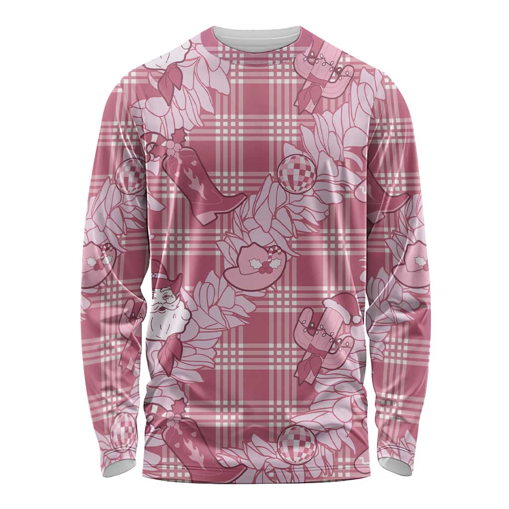 Pink Palaka Hawaii Cowboy Christmas Long Sleeve Shirt Paniolo Mix Maile Lei LT7 Unisex Pink - Polynesian Pride