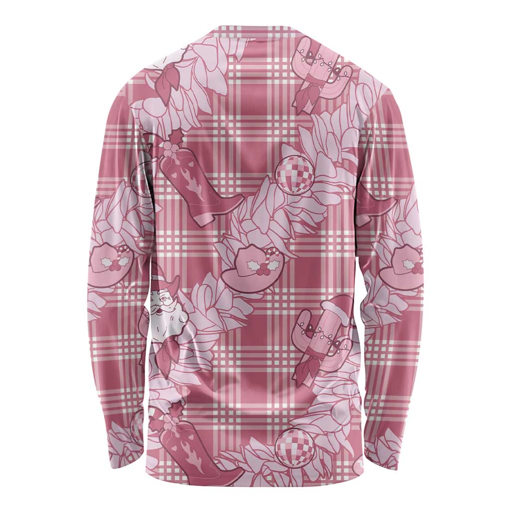 Pink Palaka Hawaii Cowboy Christmas Long Sleeve Shirt Paniolo Mix Maile Lei LT7 - Polynesian Pride