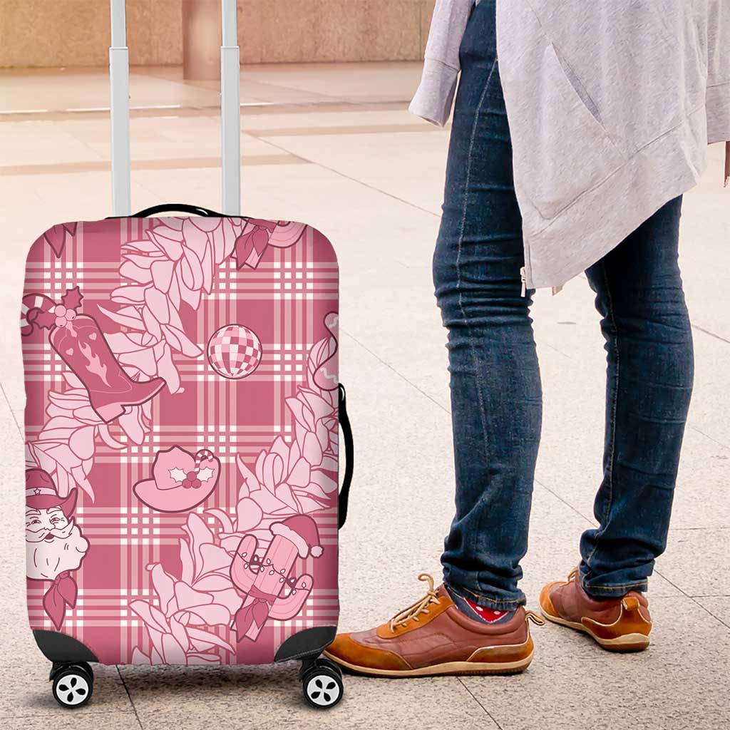 Pink Palaka Hawaii Cowboy Christmas Luggage Cover Paniolo Mix Maile Lei LT7 Pink - Polynesian Pride