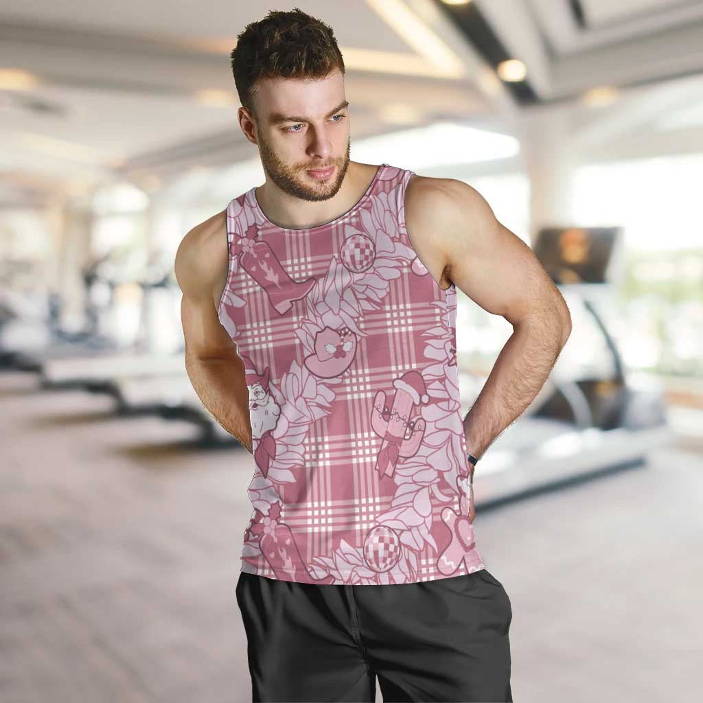 Pink Palaka Hawaii Cowboy Christmas Men Tank Top Paniolo Mix Maile Lei LT7 Pink - Polynesian Pride