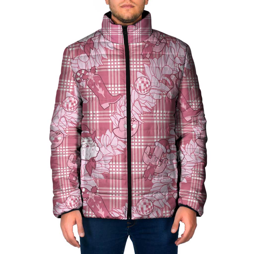 Pink Palaka Hawaii Cowboy Christmas Padded Jacket Paniolo Mix Maile Lei LT7 Men Pink - Polynesian Pride