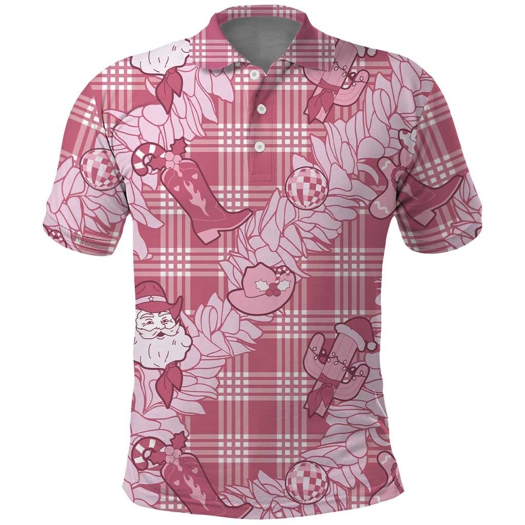 Pink Palaka Hawaii Cowboy Christmas Polo Shirt Paniolo Mix Maile Lei LT7 Pink - Polynesian Pride