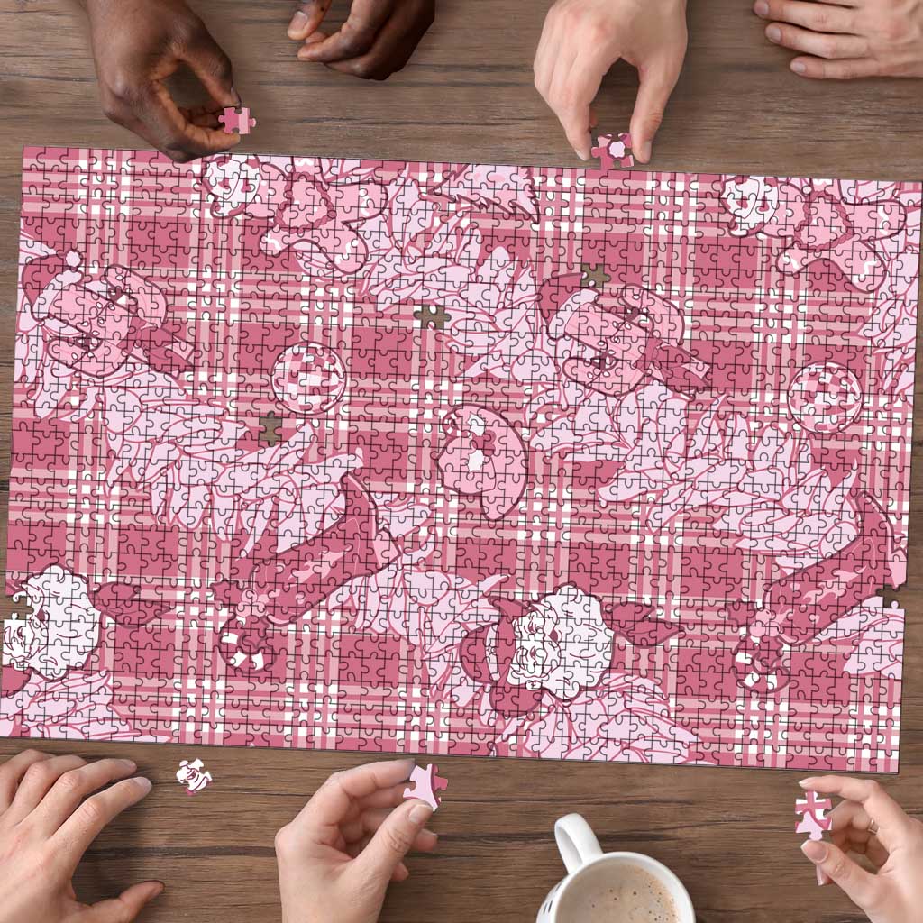 Pink Palaka Hawaii Cowboy Christmas Puzzle Paniolo Mix Maile Lei LT7 - Polynesian Pride