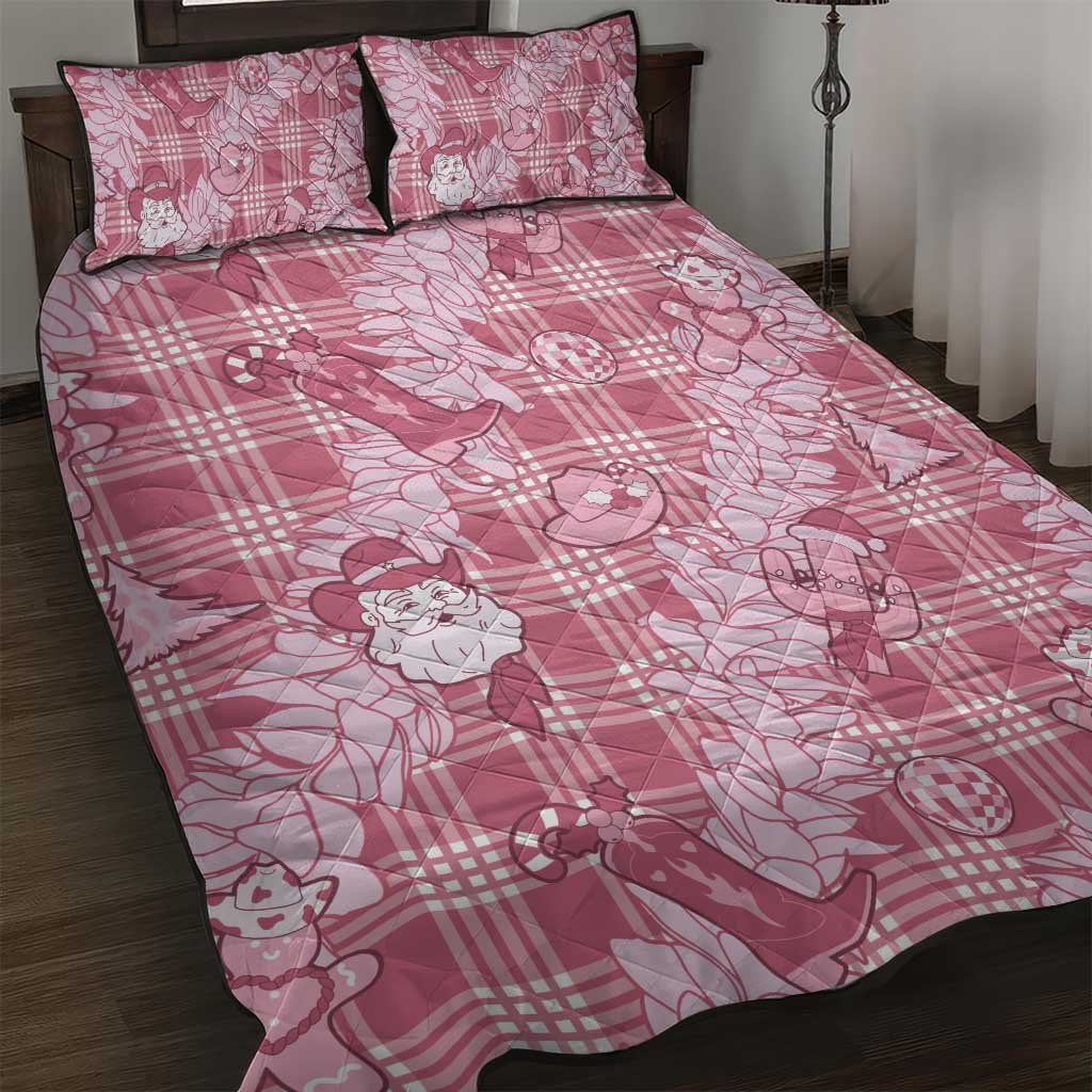 Pink Palaka Hawaii Cowboy Christmas Quilt Bed Set Paniolo Mix Maile Lei LT7 Pink - Polynesian Pride