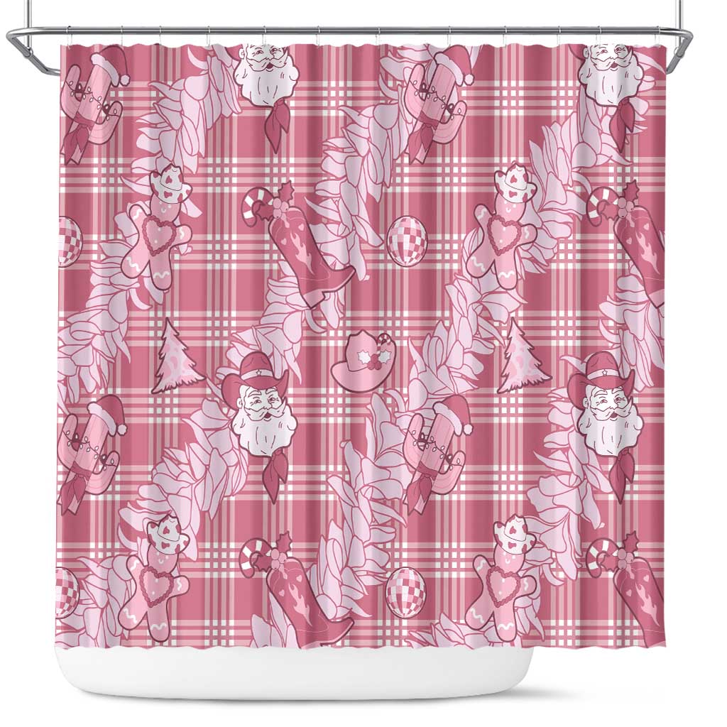 Pink Palaka Hawaii Cowboy Christmas Shower Curtain Paniolo Mix Maile Lei LT7 Pink - Polynesian Pride