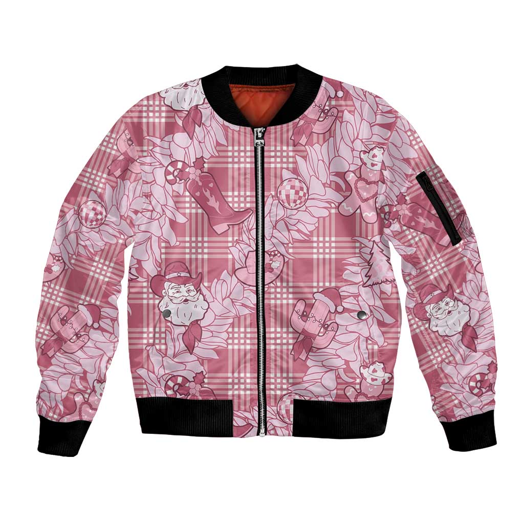 Pink Palaka Hawaii Cowboy Christmas Sleeve Zip Bomber Jacket Paniolo Mix Maile Lei LT7 Unisex Pink - Polynesian Pride