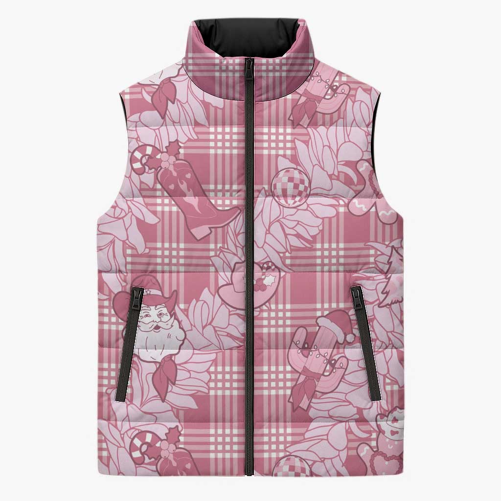 Pink Palaka Hawaii Cowboy Christmas Sleeveless Puffer Jacket Paniolo Mix Maile Lei LT7 Unisex Pink - Polynesian Pride