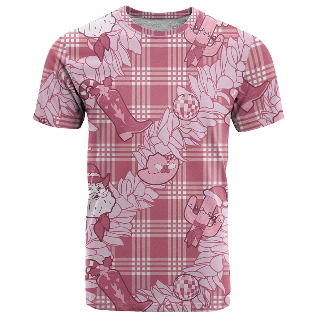 Pink Palaka Hawaii Cowboy Christmas T Shirt Paniolo Mix Maile Lei LT7 Pink - Polynesian Pride