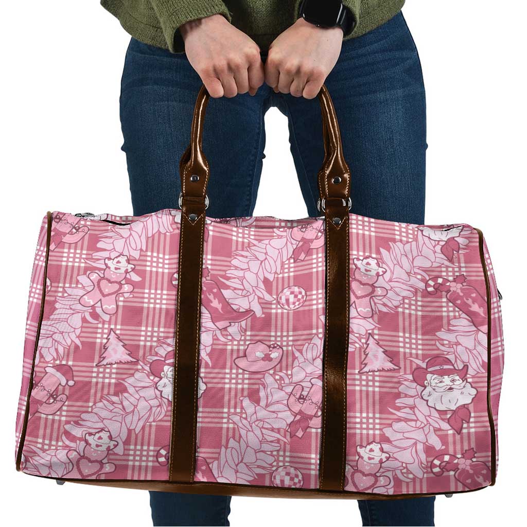 Pink Palaka Hawaii Cowboy Christmas Travel Bag Paniolo Mix Maile Lei LT7 Pink - Polynesian Pride