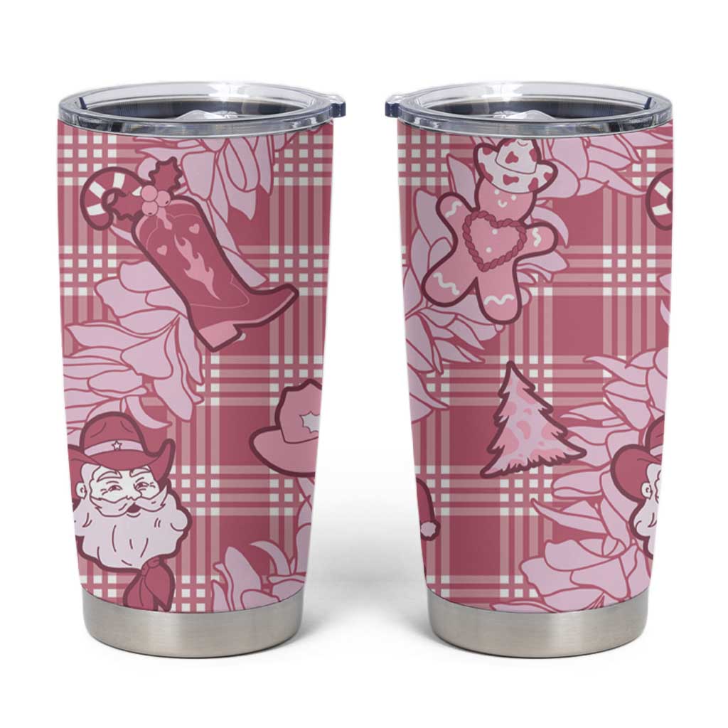 Pink Palaka Hawaii Cowboy Christmas Tumbler Cup Paniolo Mix Maile Lei LT7 Pink - Polynesian Pride