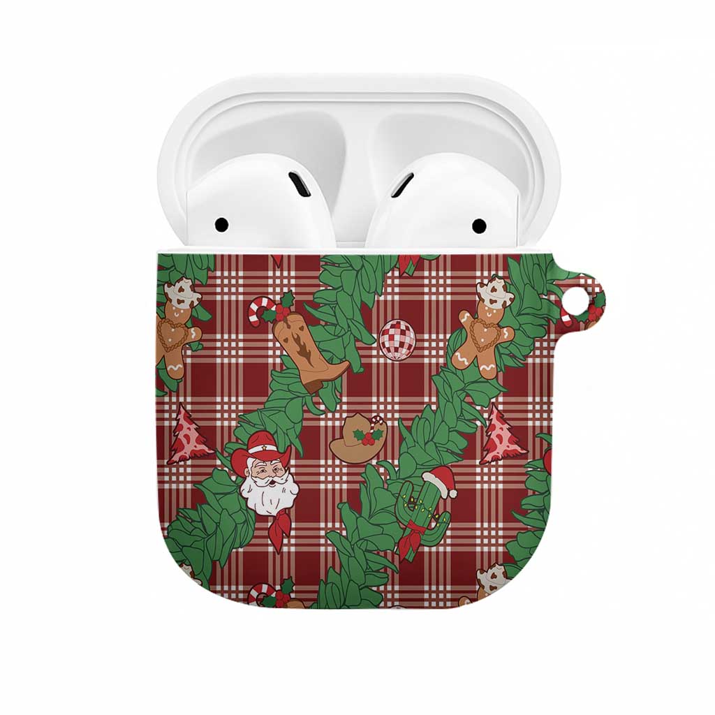 Red Palaka Hawaii Cowboy Christmas AirPods Case Paniolo Mix Maile Lei LT7 Red - Polynesian Pride
