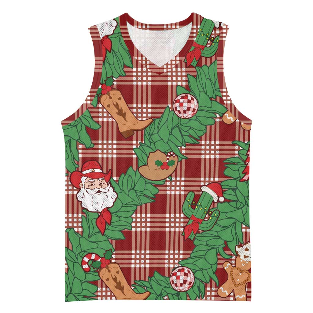 Red Palaka Hawaii Cowboy Christmas Basketball Jersey Paniolo Mix Maile Lei LT7 Unisex Red - Polynesian Pride