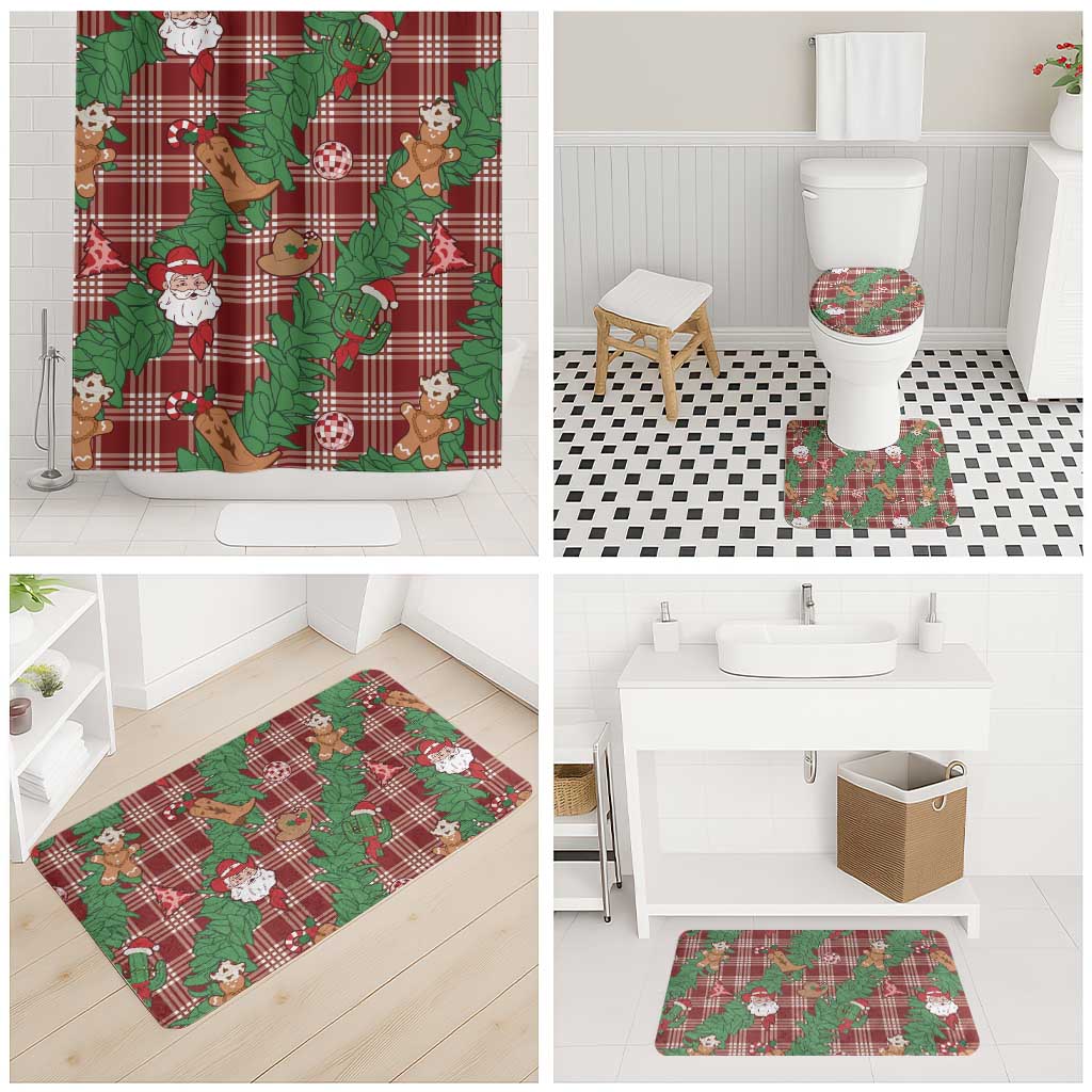 Red Palaka Hawaii Cowboy Christmas Bathroom Set Paniolo Mix Maile Lei LT7 - Polynesian Pride