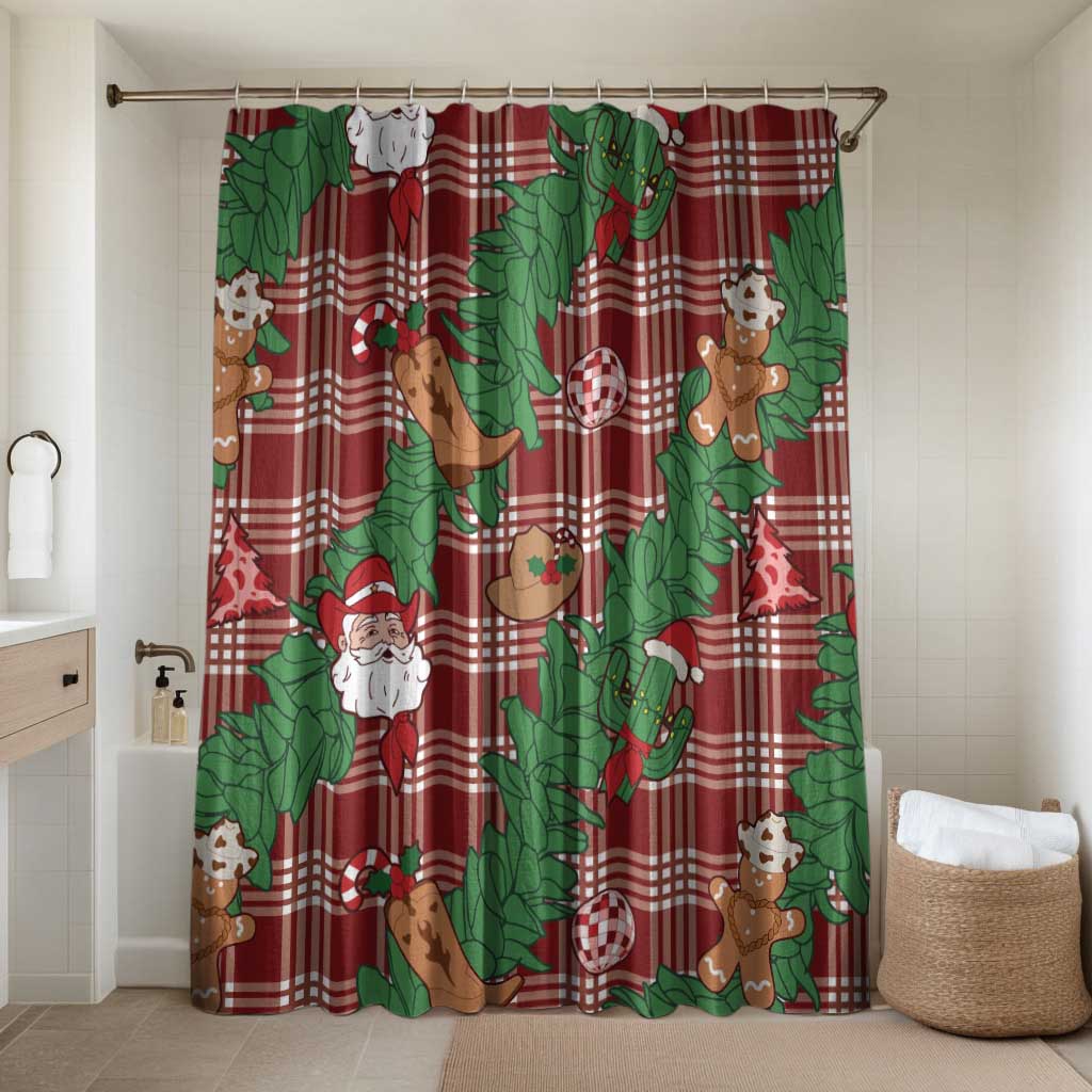 Red Palaka Hawaii Cowboy Christmas Bathroom Set Paniolo Mix Maile Lei LT7 Shower Curtain Only Red - Polynesian Pride