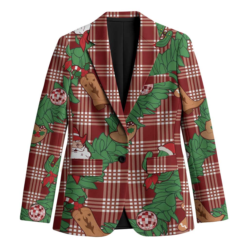 Red Palaka Hawaii Cowboy Christmas Blazer Paniolo Mix Maile Lei LT7 Unisex Red - Polynesian Pride