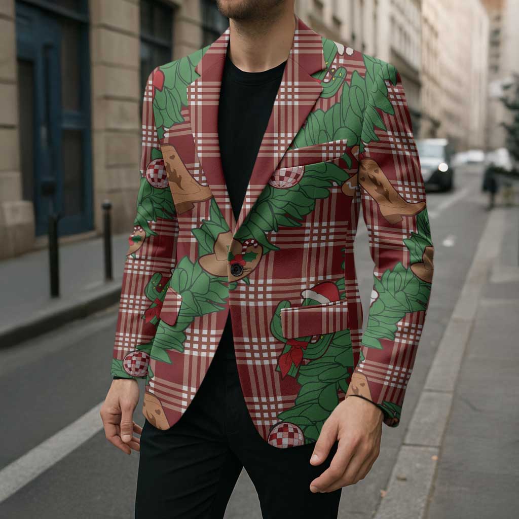 Red Palaka Hawaii Cowboy Christmas Blazer Paniolo Mix Maile Lei LT7 - Polynesian Pride