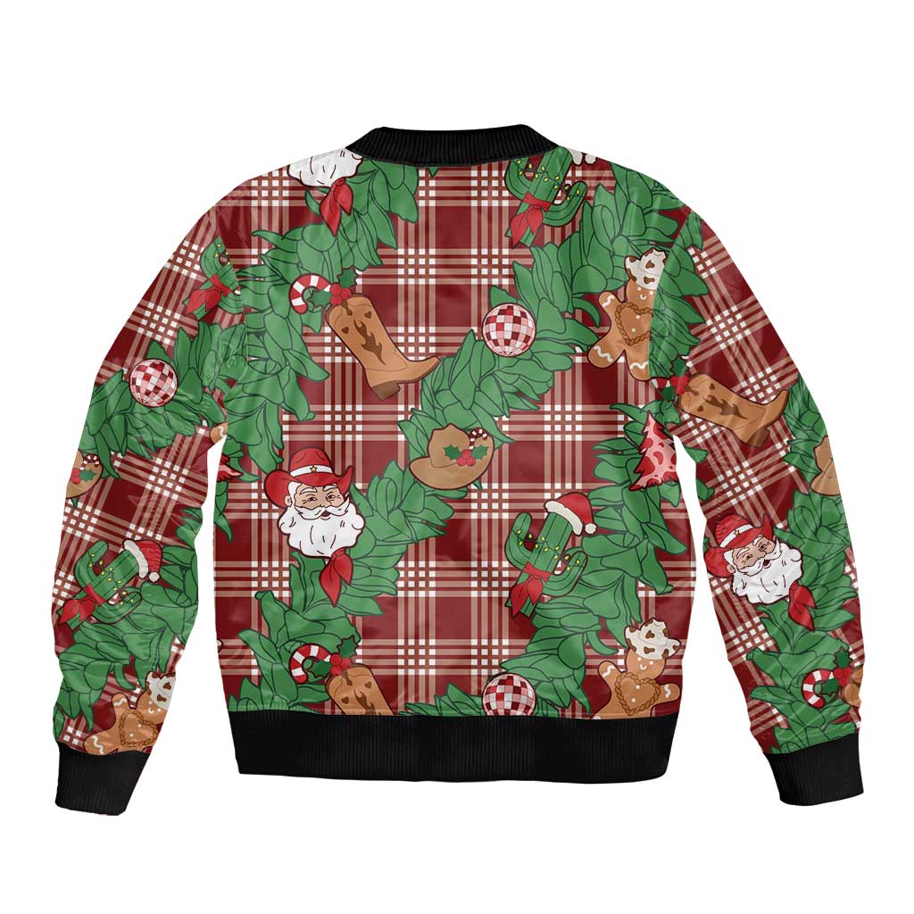 Red Palaka Hawaii Cowboy Christmas Bomber Jacket Paniolo Mix Maile Lei LT7 - Polynesian Pride