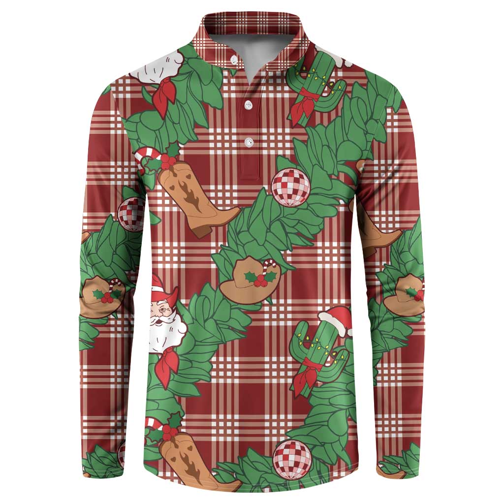 Red Palaka Hawaii Cowboy Christmas Button Sweatshirt Paniolo Mix Maile Lei LT7 Red - Polynesian Pride