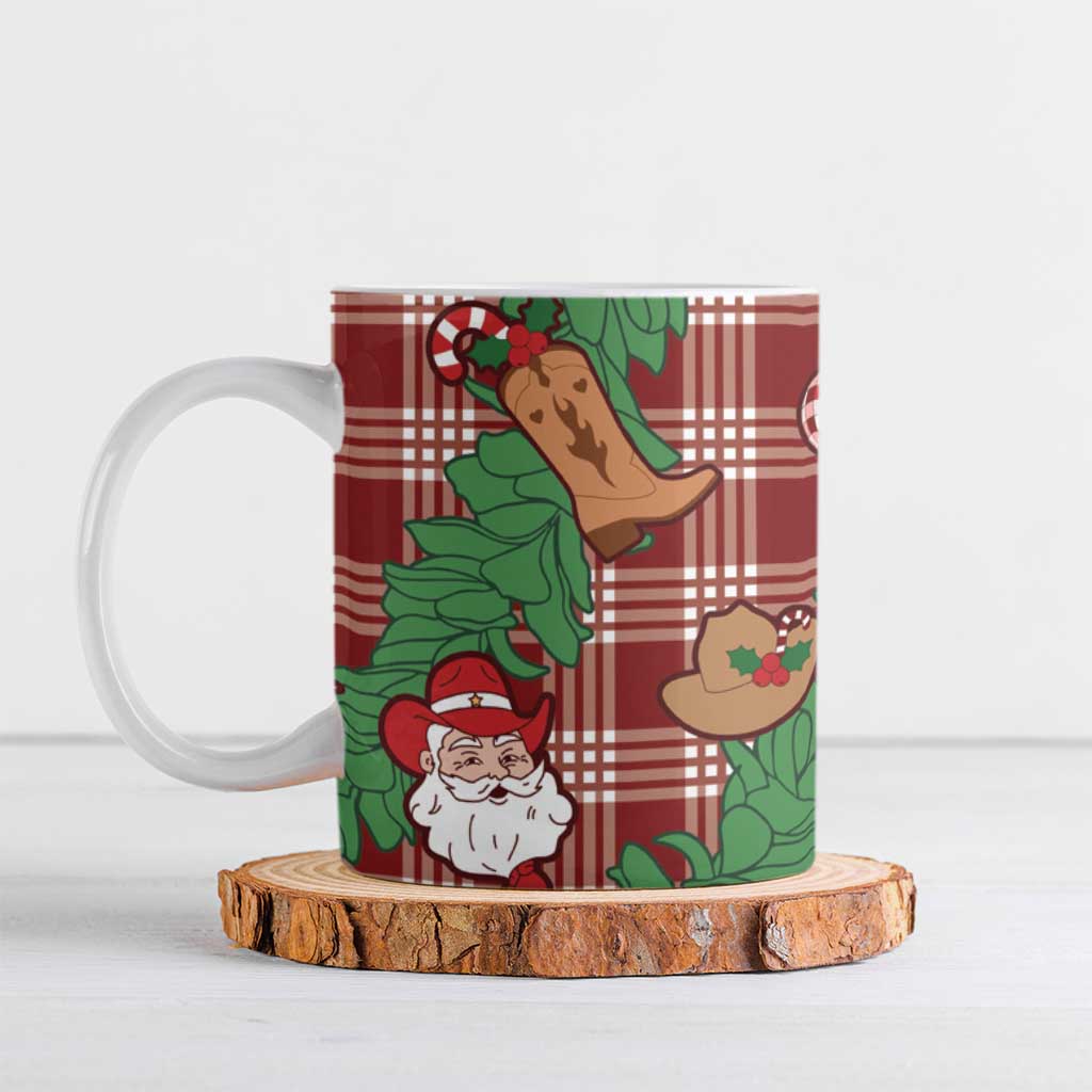 Red Palaka Hawaii Cowboy Christmas Ceramic Mug Paniolo Mix Maile Lei LT7 Red - Polynesian Pride