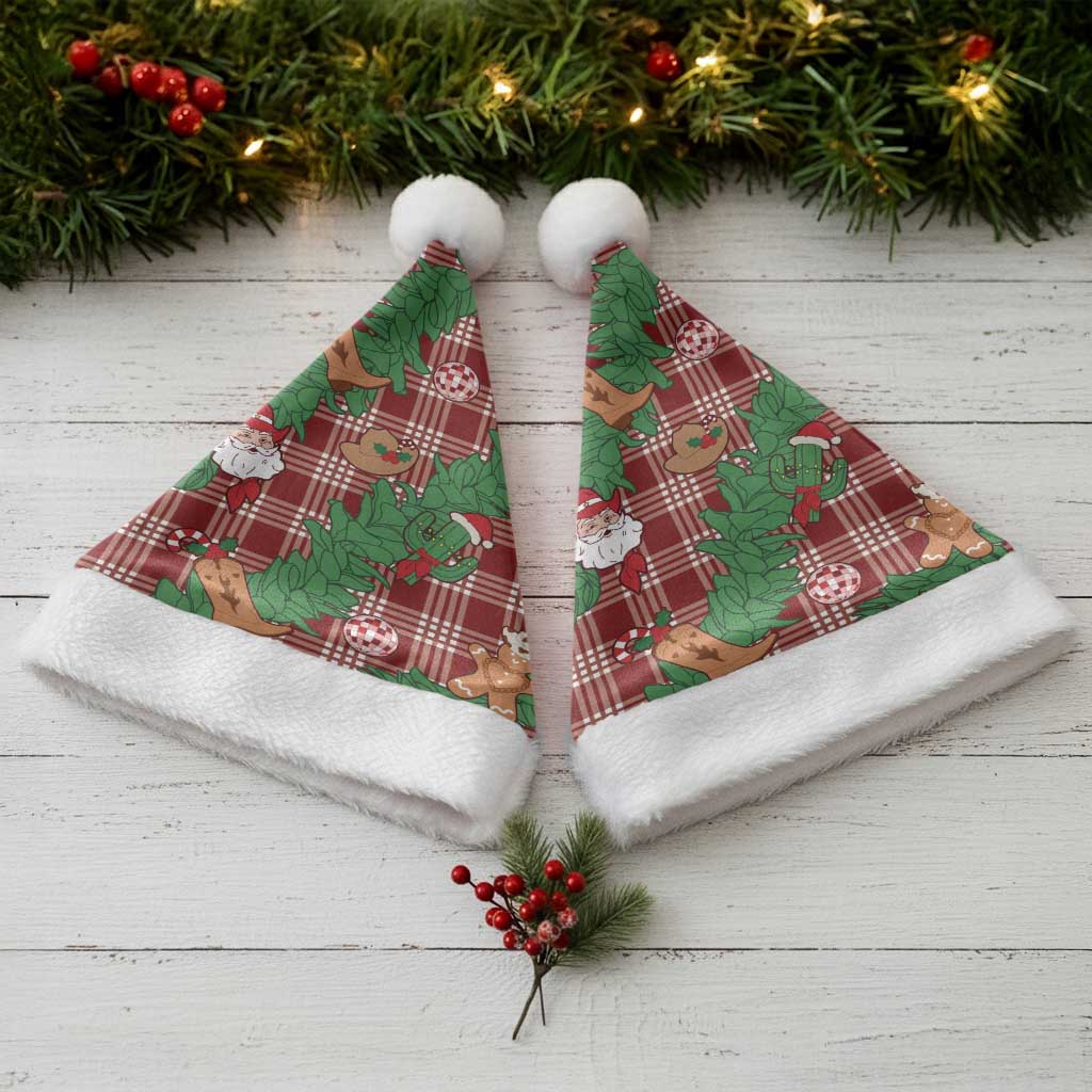 Red Palaka Hawaii Cowboy Christmas Santa Hat Paniolo Mix Maile Lei LT7 - Polynesian Pride