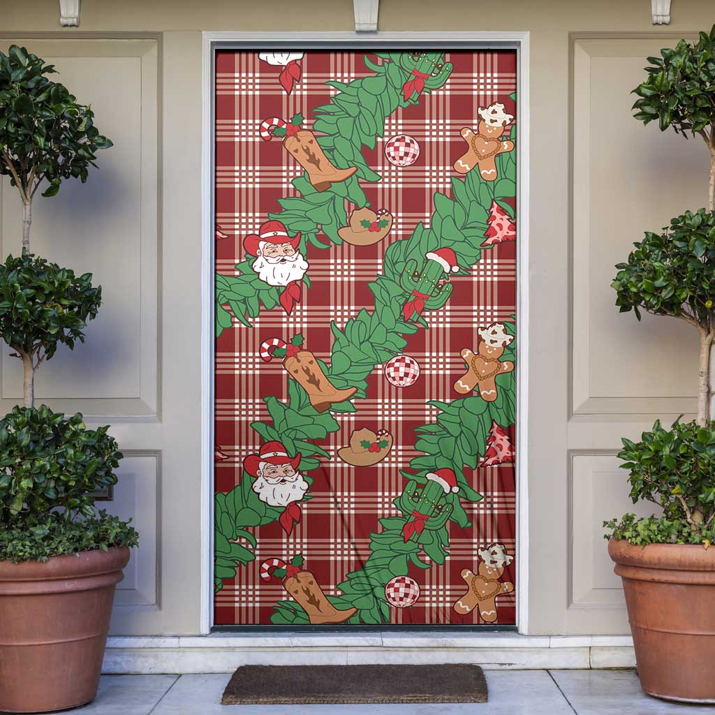 Red Palaka Hawaii Cowboy Christmas Door Cover Paniolo Mix Maile Lei LT7 Red - Polynesian Pride