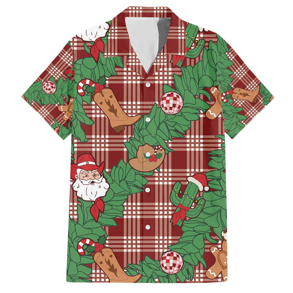 Red Palaka Hawaii Cowboy Christmas Hawaiian Shirt Paniolo Mix Maile Lei LT7 Red - Polynesian Pride