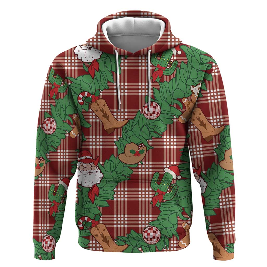 Red Palaka Hawaii Cowboy Christmas Hoodie Paniolo Mix Maile Lei LT7 Pullover Hoodie Red - Polynesian Pride